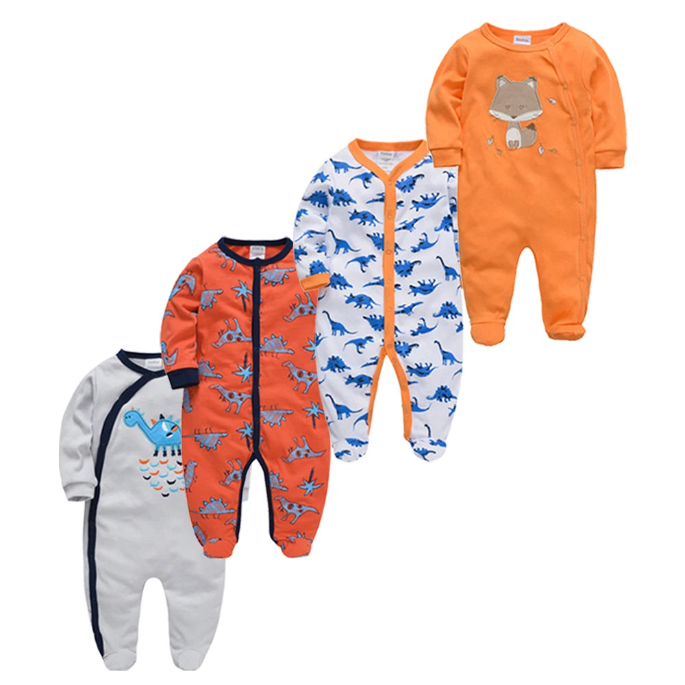 3/4 Pcs Kavkas Boy Romper 100% Cotton Polka Dot O-neck Newborn Baby Girls Clothes Full Sleeve Summer Jumpsuit 0-12 months
